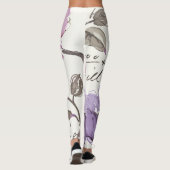 Leggings Fleurs de valse florales d'aquarelle de prune (Dos)