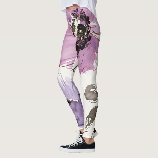 Leggings Fleurs de valse florales d'aquarelle de prune (Gauche)
