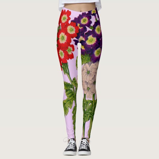 Leggings fleurs de verbena en rouge et violet (Devant)