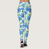 Leggings Fleurs d'eau bleu, fleurs sauvages sur blanc (Dos)
