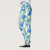 Leggings Fleurs d'eau bleu, fleurs sauvages sur blanc (Gauche)