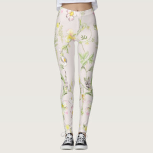 Leggings fleurs délicates avec papillon à la chinoise