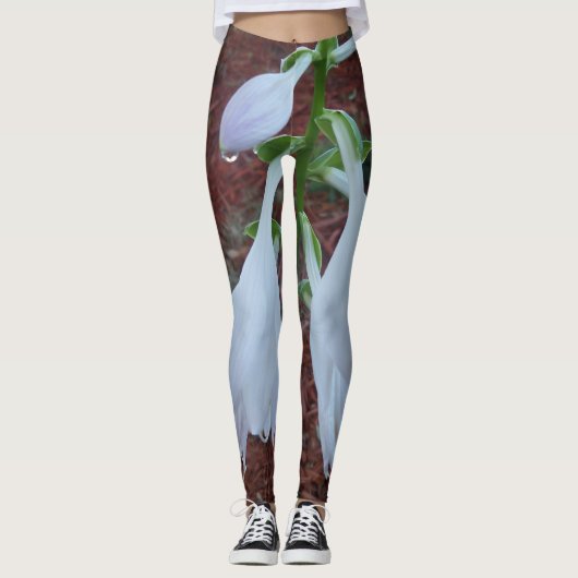 Leggings Fleurs délicates de Hosta blanc soleil (Devant)