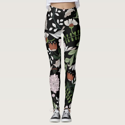 Leggings Fleurs d'Engraving Antique Peint à la main (Devant)