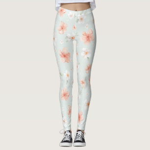 Leggings Fleurs d'Hibiscus Blanc Tropical Peach
