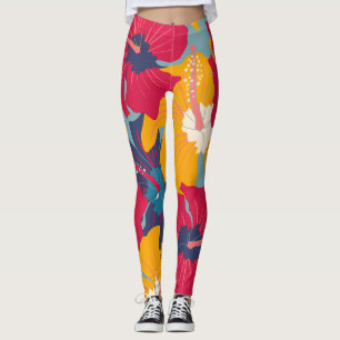 Leggings Fleurs d'Hibiscus colorées