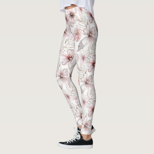 Leggings Fleurs d'Hibiscus Rose Tropical (Gauche)