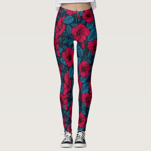 Leggings Fleurs d'hibiscus rouges (Devant)
