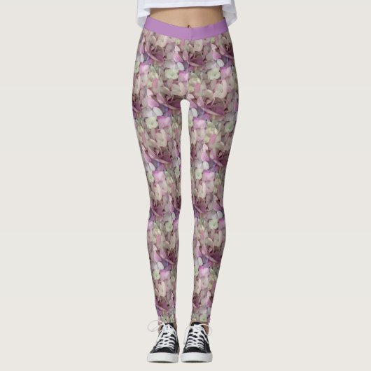 Leggings Fleurs D'Hydrangée Blanches, Roses, Violettes - Fl (Devant)