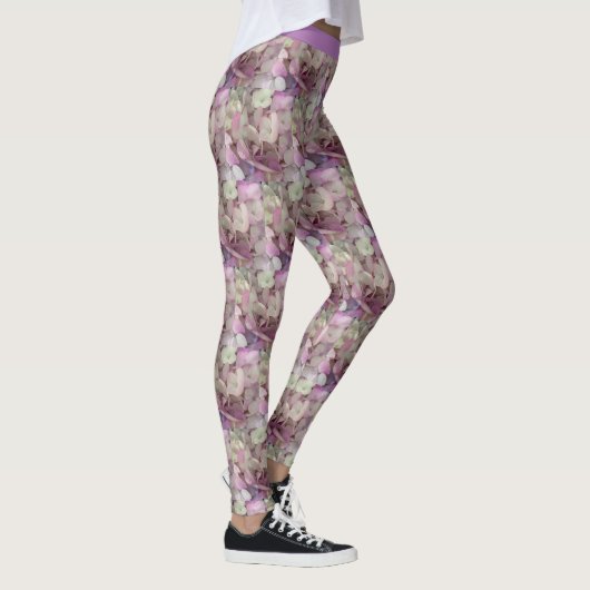 Leggings Fleurs D'Hydrangée Blanches, Roses, Violettes - Fl (Droite)