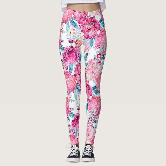 Leggings Fleurs D'Hydrangée Rose Grosse Fleur De Fleur Colo (Devant)