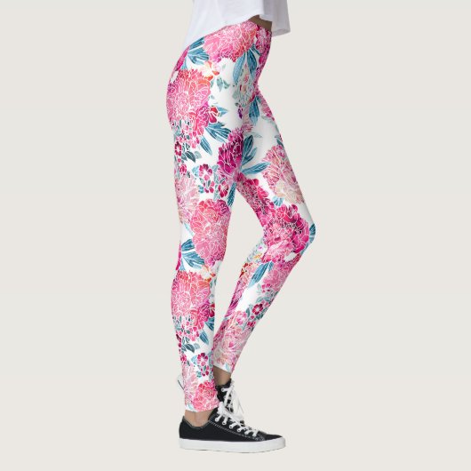 Leggings Fleurs D'Hydrangée Rose Grosse Fleur De Fleur Colo (Droite)