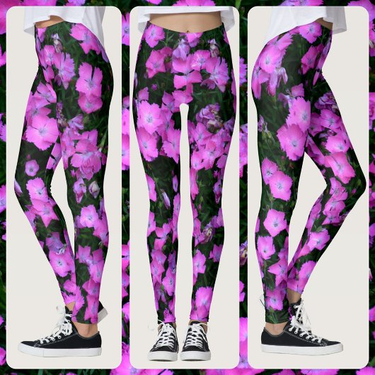 Leggings Fleurs Dianthus rose vif et vert floral