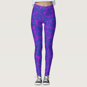 Leggings Fleurs d'indigo lumineuses sur Net.01.b Bleu BG