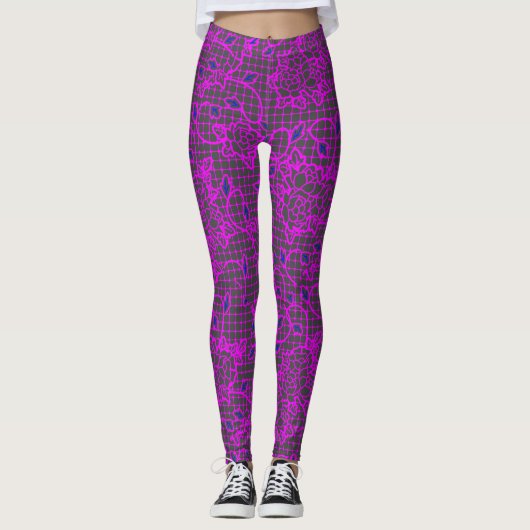 Leggings Fleurs d'indigo lumineuses sur Net.01.b DGrey BG (Devant)