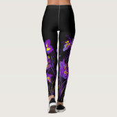 Leggings Fleurs d'iris abstraites sur fond noir coloré (Dos)