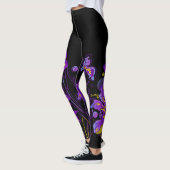 Leggings Fleurs d'iris abstraites sur fond noir coloré (Gauche)