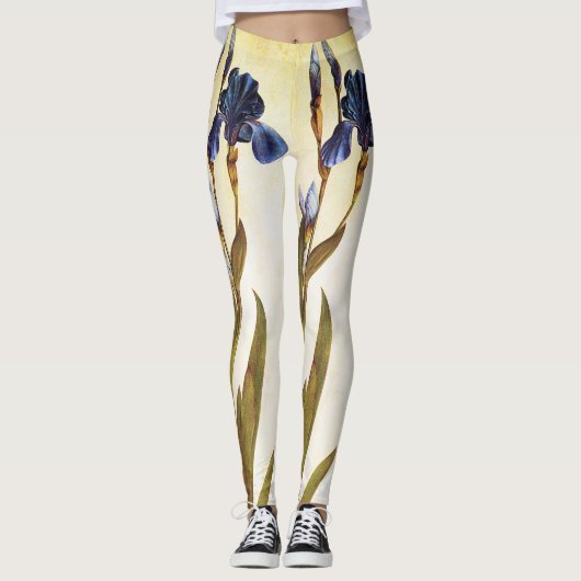 LEGGINGS FLEURS D'IRIS BLEUES ÉLÉGANTES (Devant)