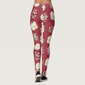 Leggings Fleurs d'oeillet blanches sur motif rouge (Dos)