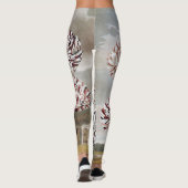 Leggings Fleurs d'oeillets vintages avec ciel gris (Dos)