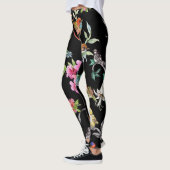 Leggings Fleurs d'oiseaux tropicaux : Motif d'aquarelle (Gauche)