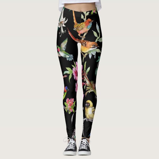 Leggings Fleurs d'oiseaux tropicaux : Motif d'aquarelle (Devant)