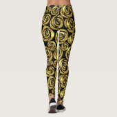 Leggings Fleurs d'or sur Arrière - plan noir (Dos)