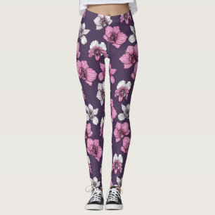 Leggings Fleurs d'orchidées roses