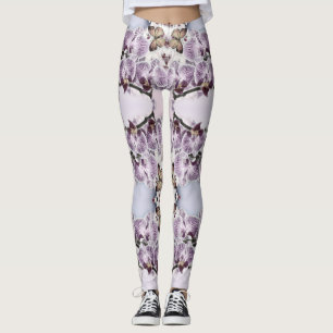 Leggings Fleurs d'orchidées roses et dessin de papillon