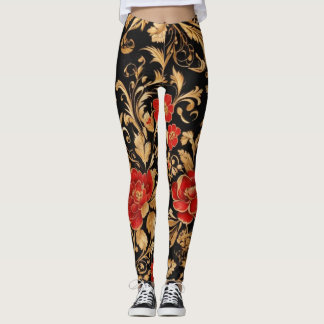 Leggings Fleurs dorées : Floral opulent