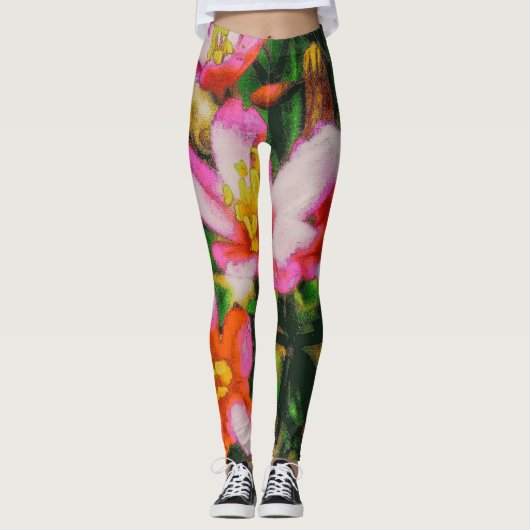Leggings Fleurs Éclaboussées de Rose (Devant)