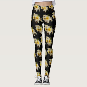 Leggings Fleurs élégantes en satin sur noir