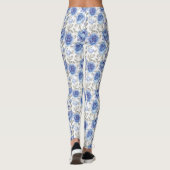 Leggings Fleurs élégantes motif botanique bleu et gris (Dos)