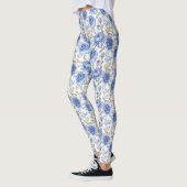 Leggings Fleurs élégantes motif botanique bleu et gris (Gauche)