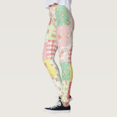 Leggings Fleurs en patchwork gingham pastel doux (Gauche)