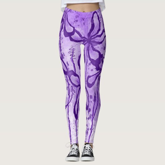 Leggings Fleurs encrées Abstraites violet