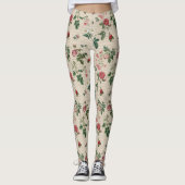 Leggings Fleurs Et Arrière - plans Feuille Beige (Devant)