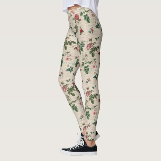 Leggings Fleurs Et Arrière - plans Feuille Beige (Gauche)
