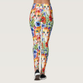 Leggings Fleurs et chats d'aquarelle d'art populaire (Dos)