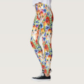 Leggings Fleurs et chats d'aquarelle d'art populaire (Gauche)