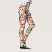Leggings Fleurs et chats d'aquarelle d'art populaire (Droite)