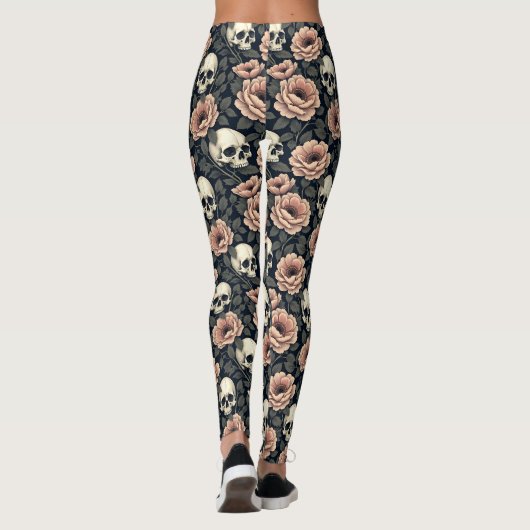 Leggings Fleurs et crânes beiges (Dos)