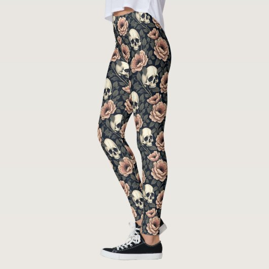 Leggings Fleurs et crânes beiges (Gauche)