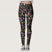 Leggings Fleurs et feuilles colorées Motif botanique (Devant)