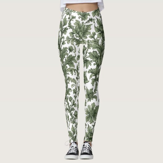 Leggings fleurs et feuilles vertes (Devant)