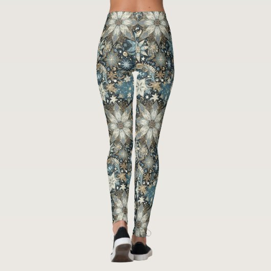 Leggings Fleurs et flocons de neige bleu et or (Dos)