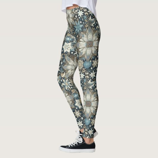 Leggings Fleurs et flocons de neige bleu et or (Gauche)