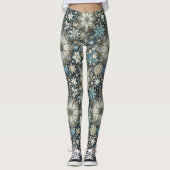 Leggings Fleurs et flocons de neige bleu et or (Devant)
