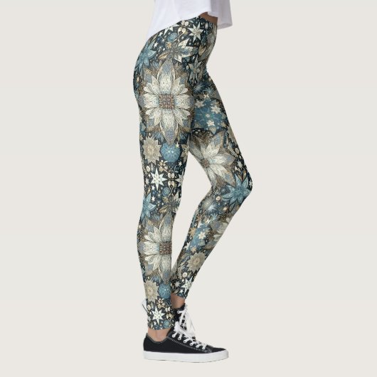 Leggings Fleurs et flocons de neige bleu et or (Droite)