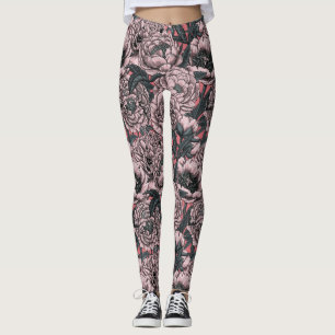 Leggings Fleurs et moisissures de pivoines roses